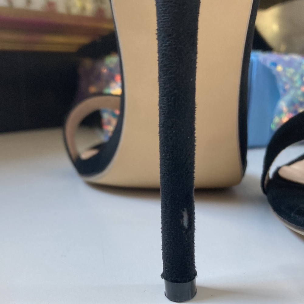 size 41 (size 9) black strap heels diamond and pearl ankle straps bows at back - Picture 15 of 15
